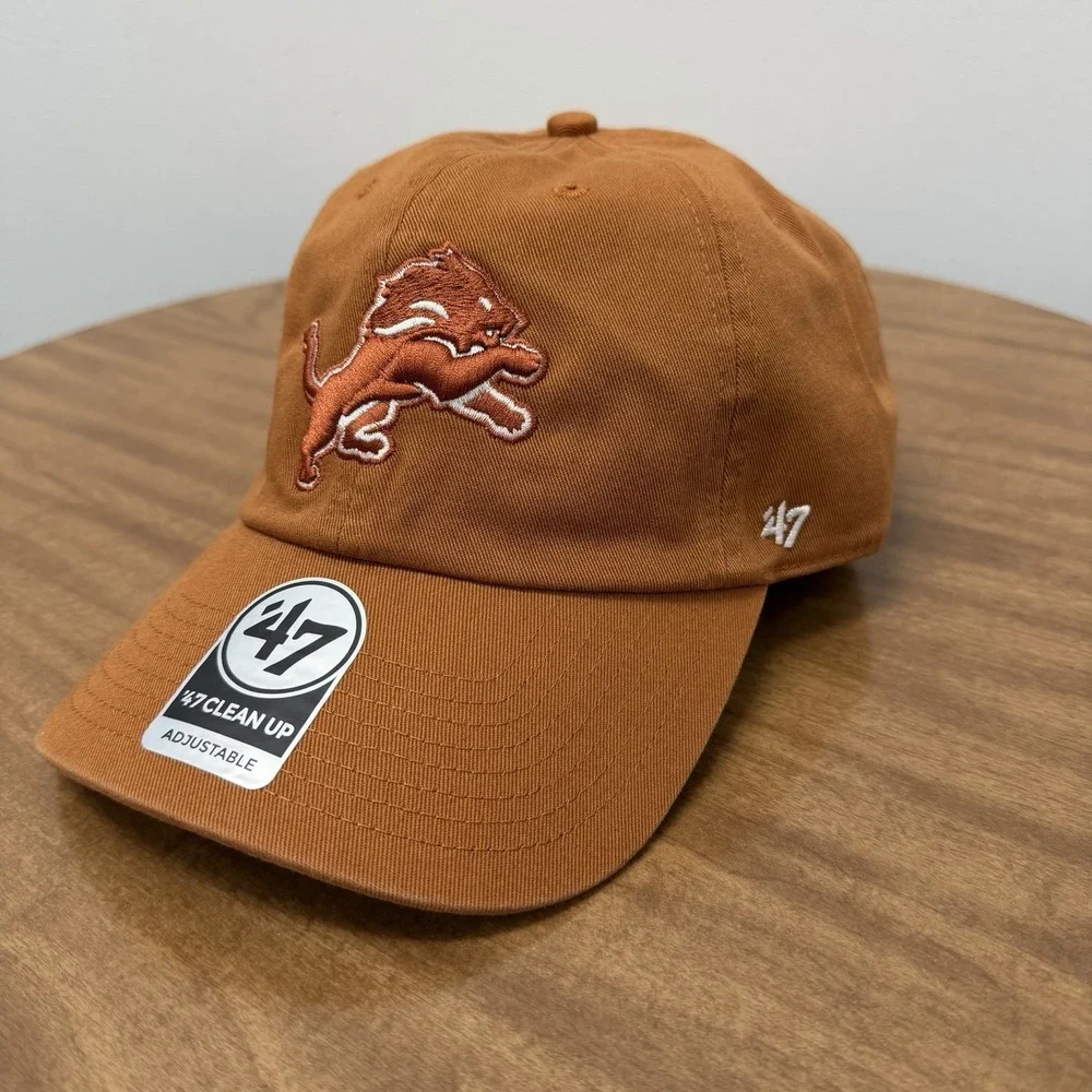 '47‎ Brand Clean Up Detroit Lions Burnt Orange/Khaki Dad Hat Cap NFL Adjustable